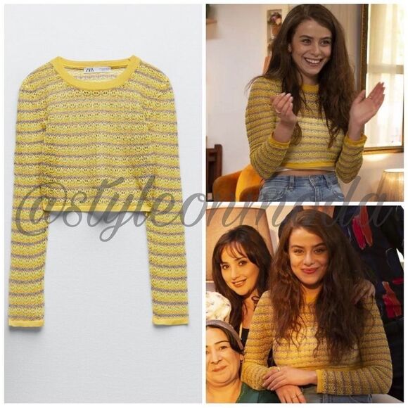 BNWT Zara Yellow Pointelle Knit Lightweight Crop Sweater - Picture 4 of 14